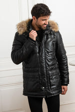 Black lambskin down jacket with fur collar - Image n°6