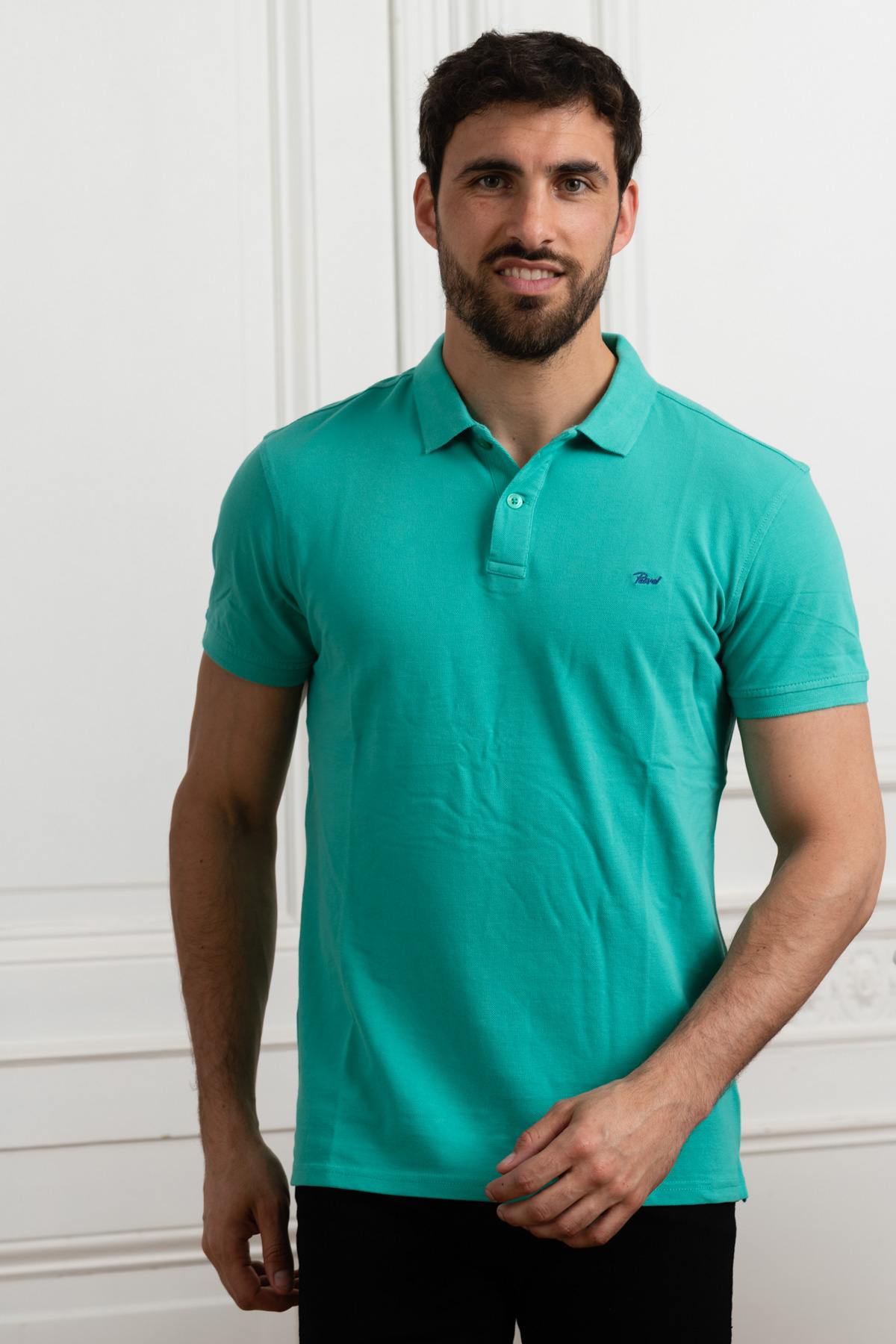 Men's plain green polo shirt - Image n°1