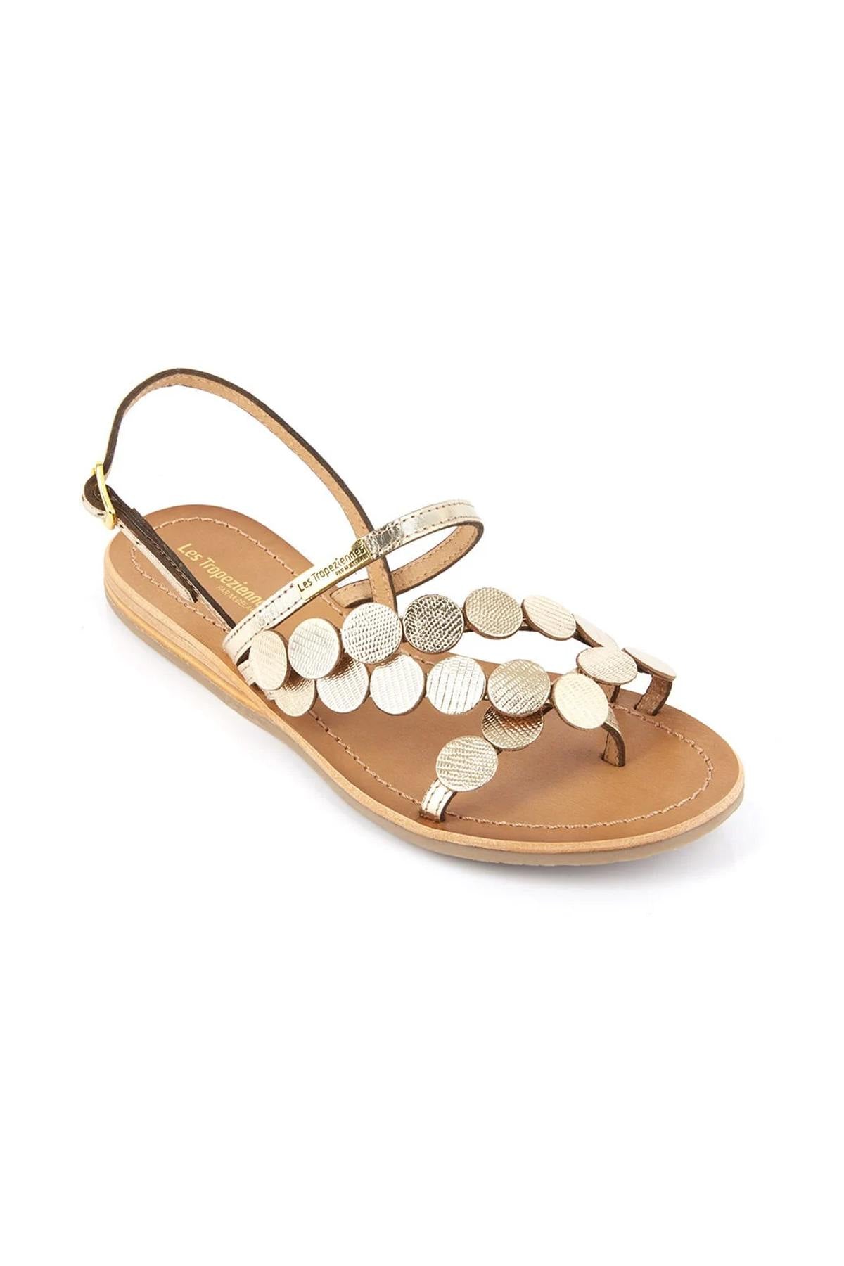 Gold leather toe-toe sandals - Image n°1