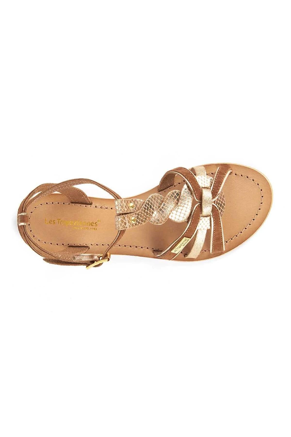 Barefoot sandal in tan and gold leather - Image n°3