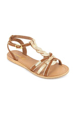 Barefoot sandal in tan and gold leather - Image n°1