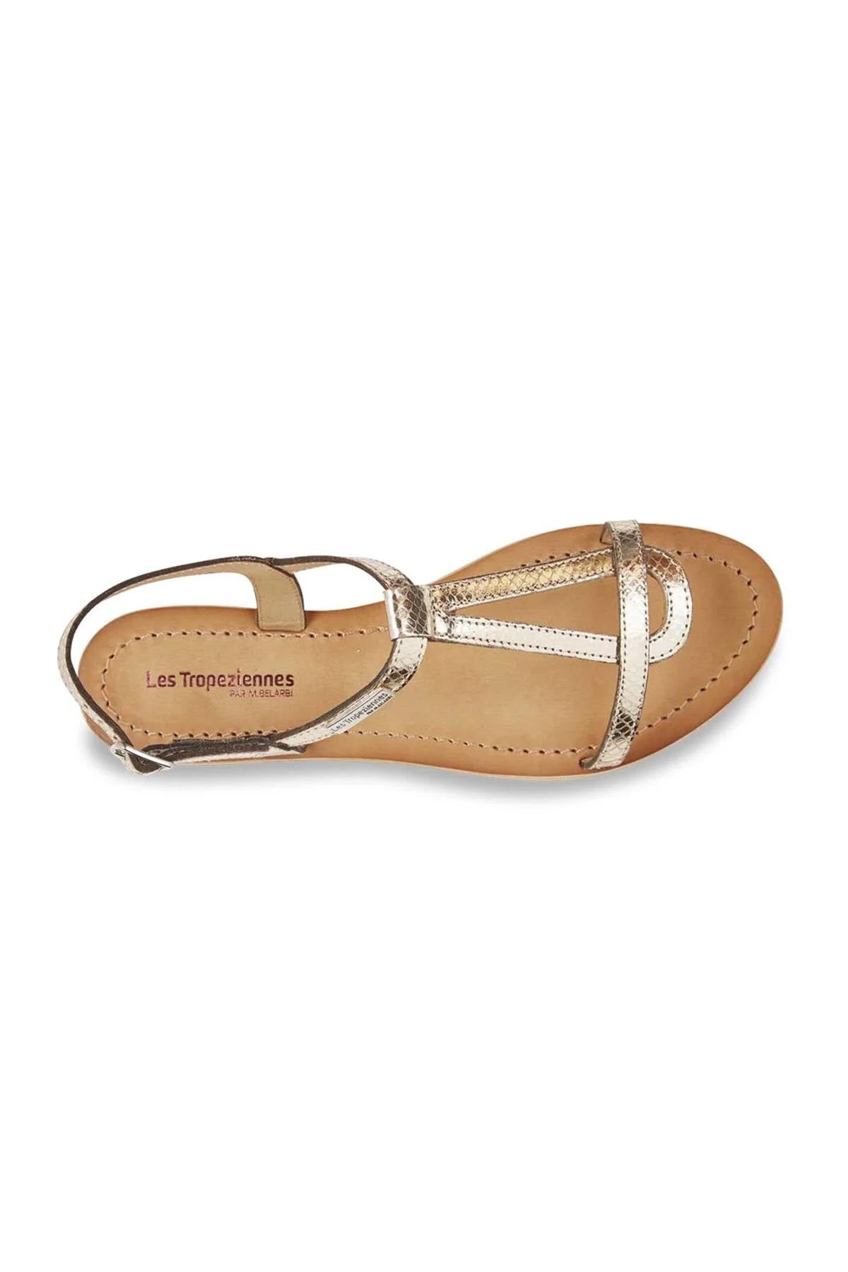 Gold snakeskin effect leather sandals - Image n°3