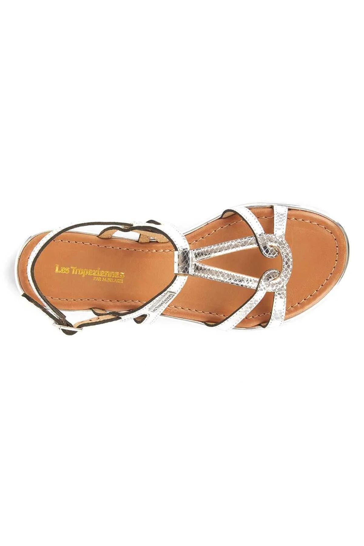 Sandals all in silver snake-effect leather - Image n°4