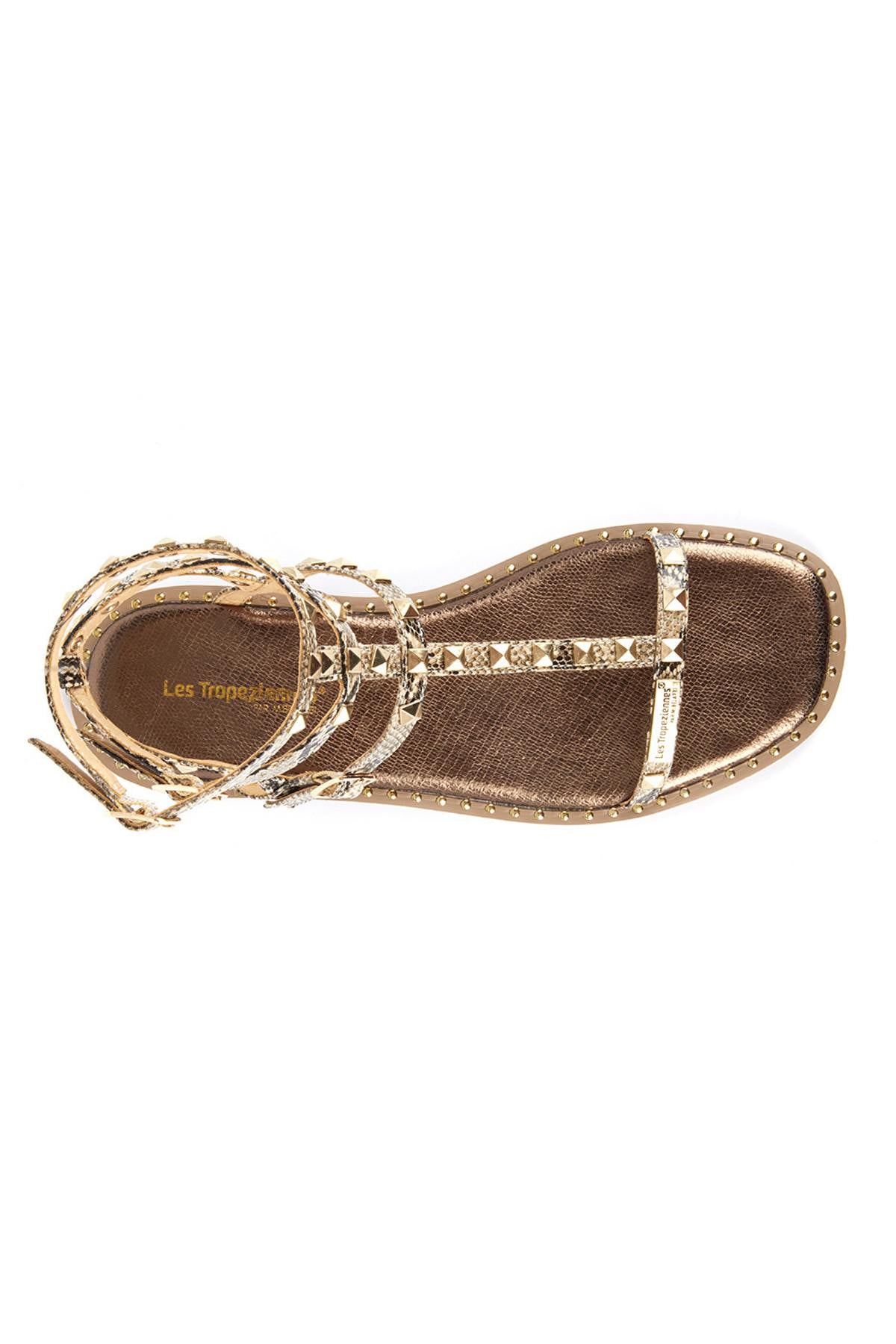 Studded gladiator sandals in beige faux leather - Image n°4