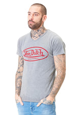 Heather gray t-shirt with red chest logo - Image n°1