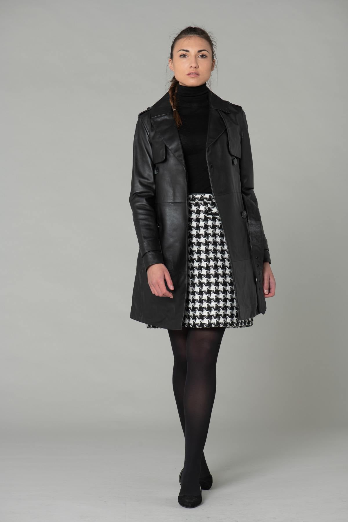 Long black leather trench jacket - Image n°3