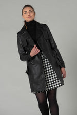 Long black leather trench jacket - Image n°1