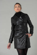 Long black leather trench jacket - Image n°9