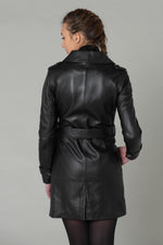 Long black leather trench jacket - Image n°6