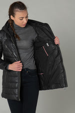 Long black leather down jacket - Image n°4