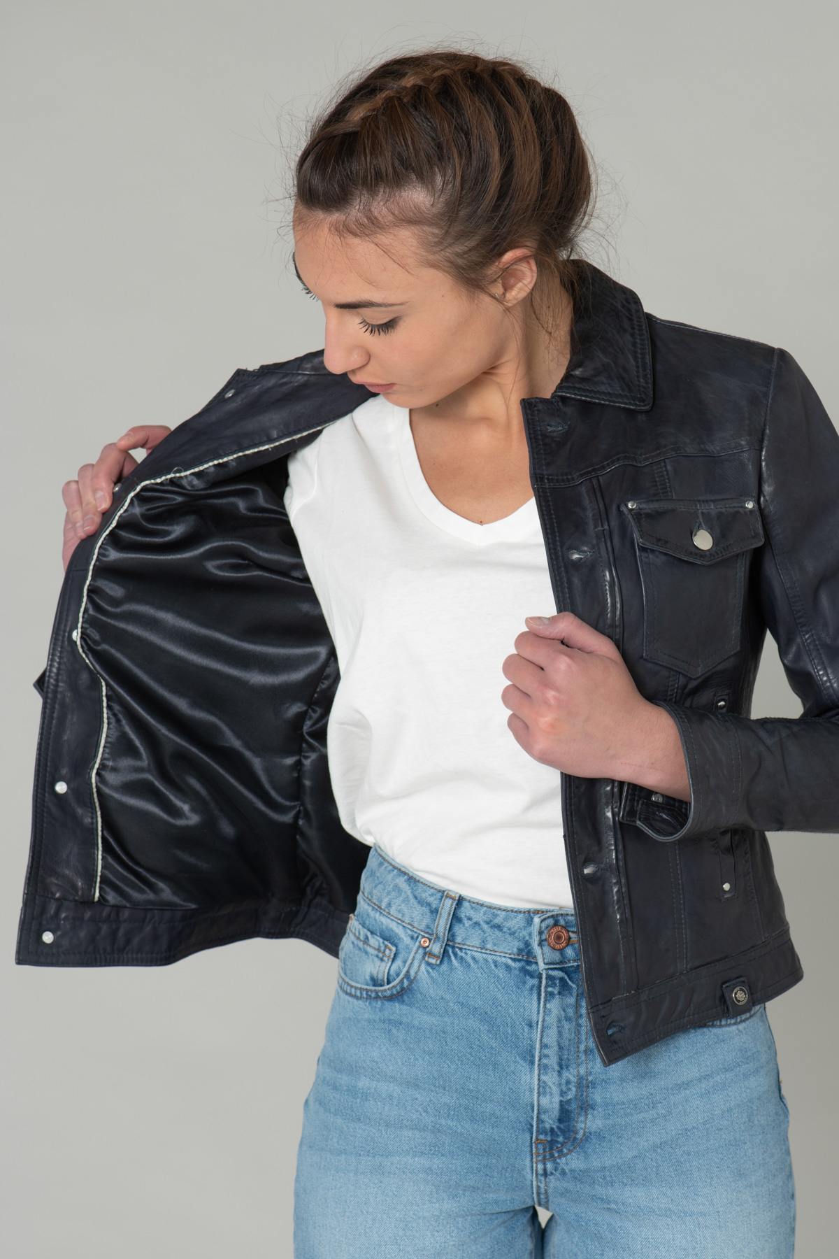 Dark Blue Leather Jacket - Image n°4