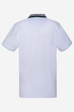 White cotton polo shirt with striped collar - Image n°3