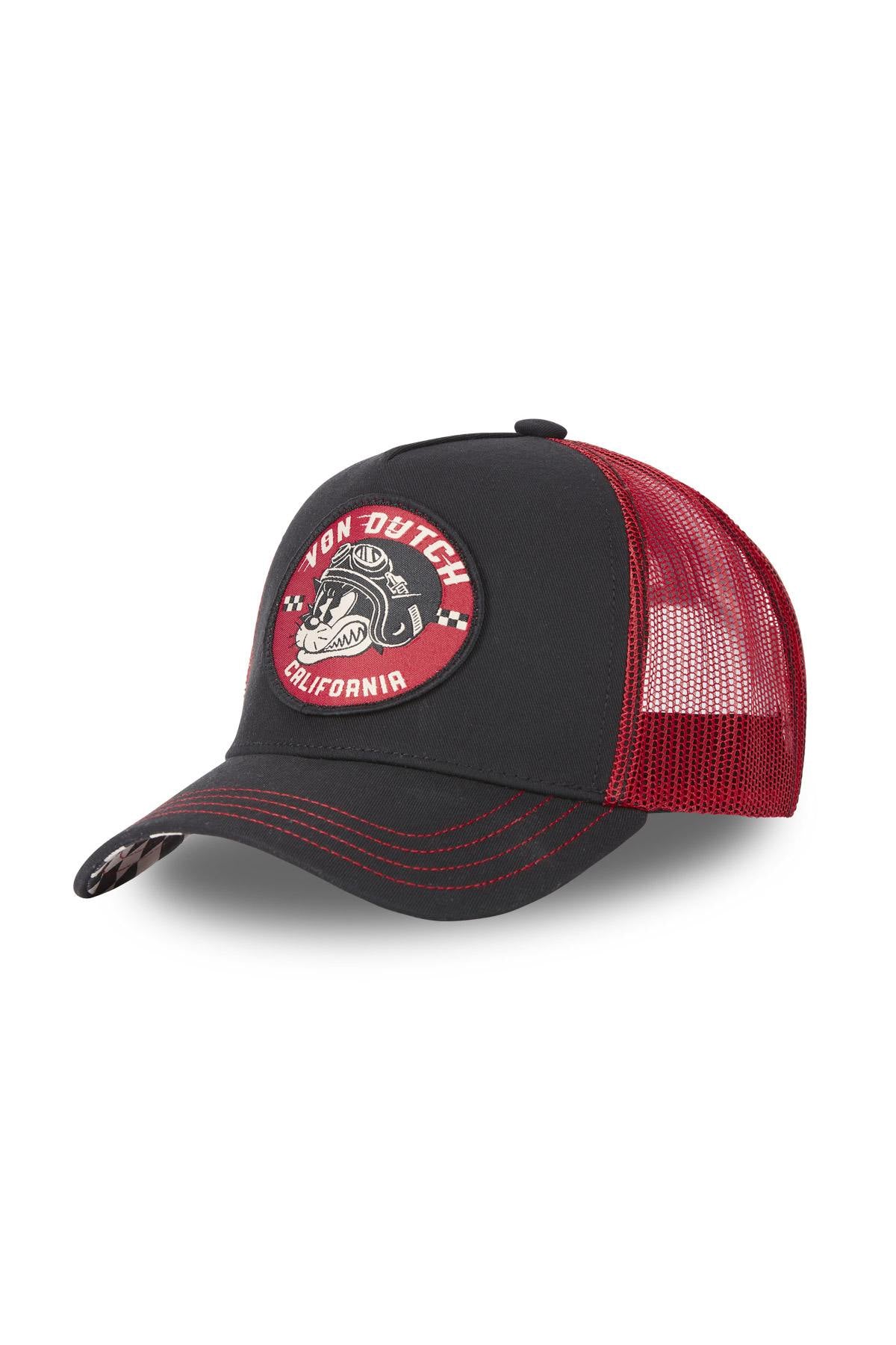 Black and red cat biker cap - Image n°1
