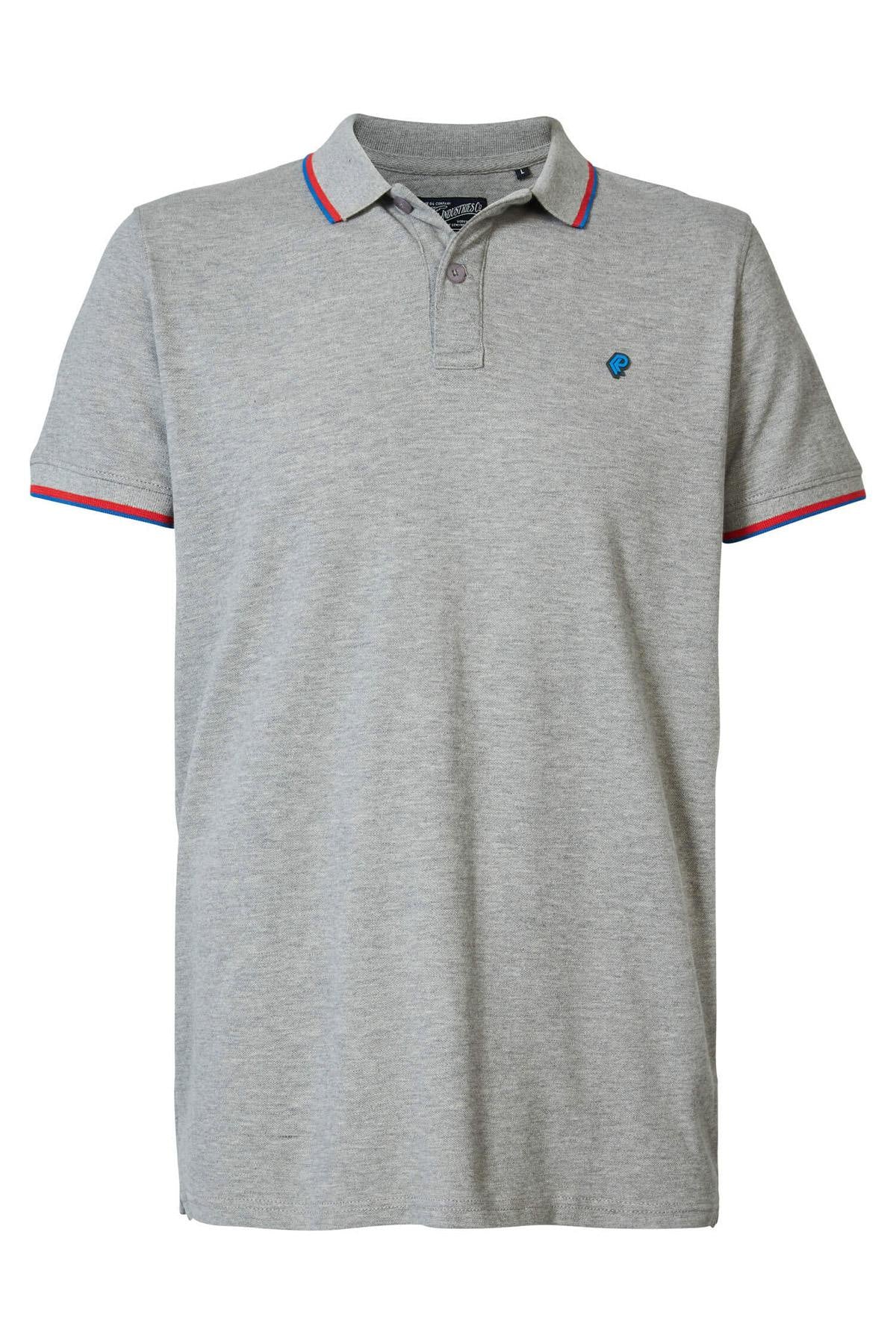 Heather gray polo shirt in stretch cotton - Image n°4