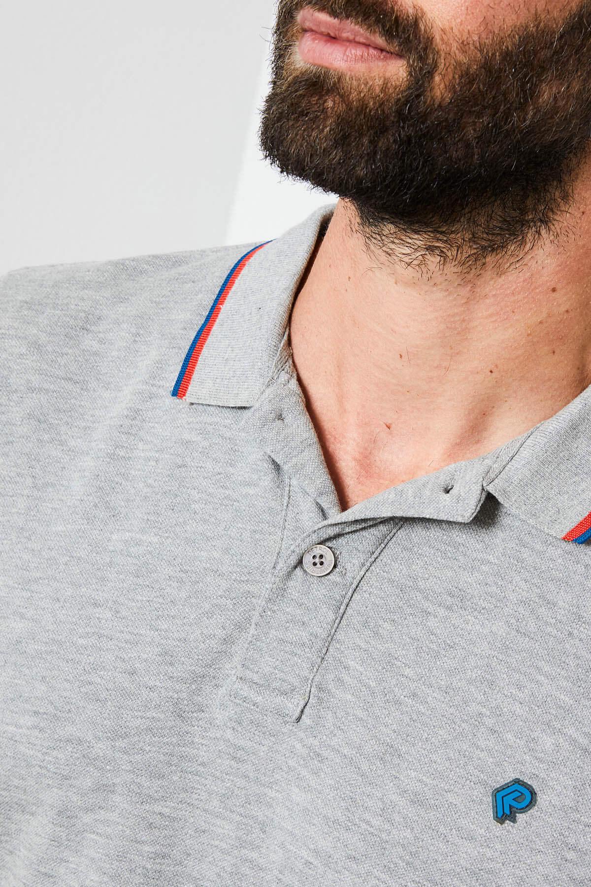 Heather gray polo shirt in stretch cotton - Image n°2
