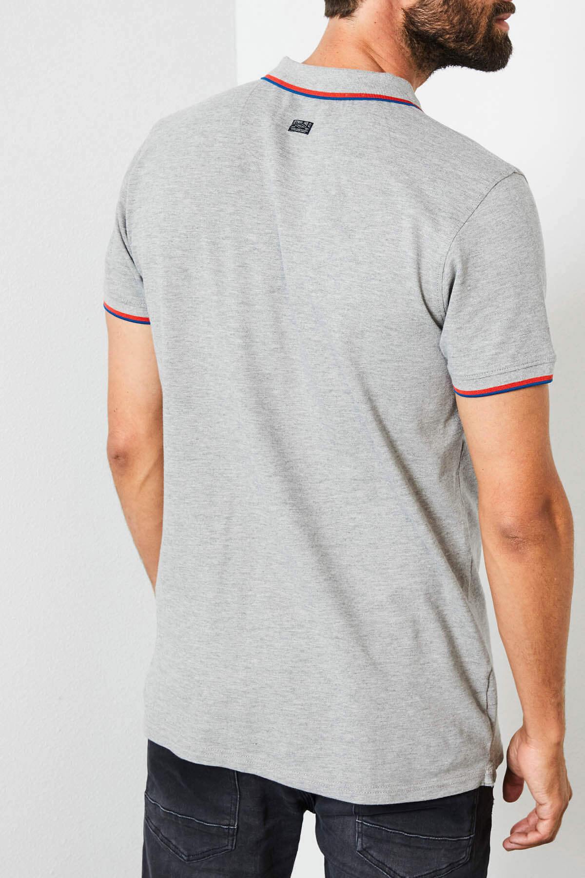 Heather gray polo shirt in stretch cotton - Image n°3