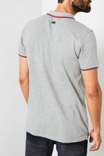 Heather gray polo shirt in stretch cotton - Image n°3