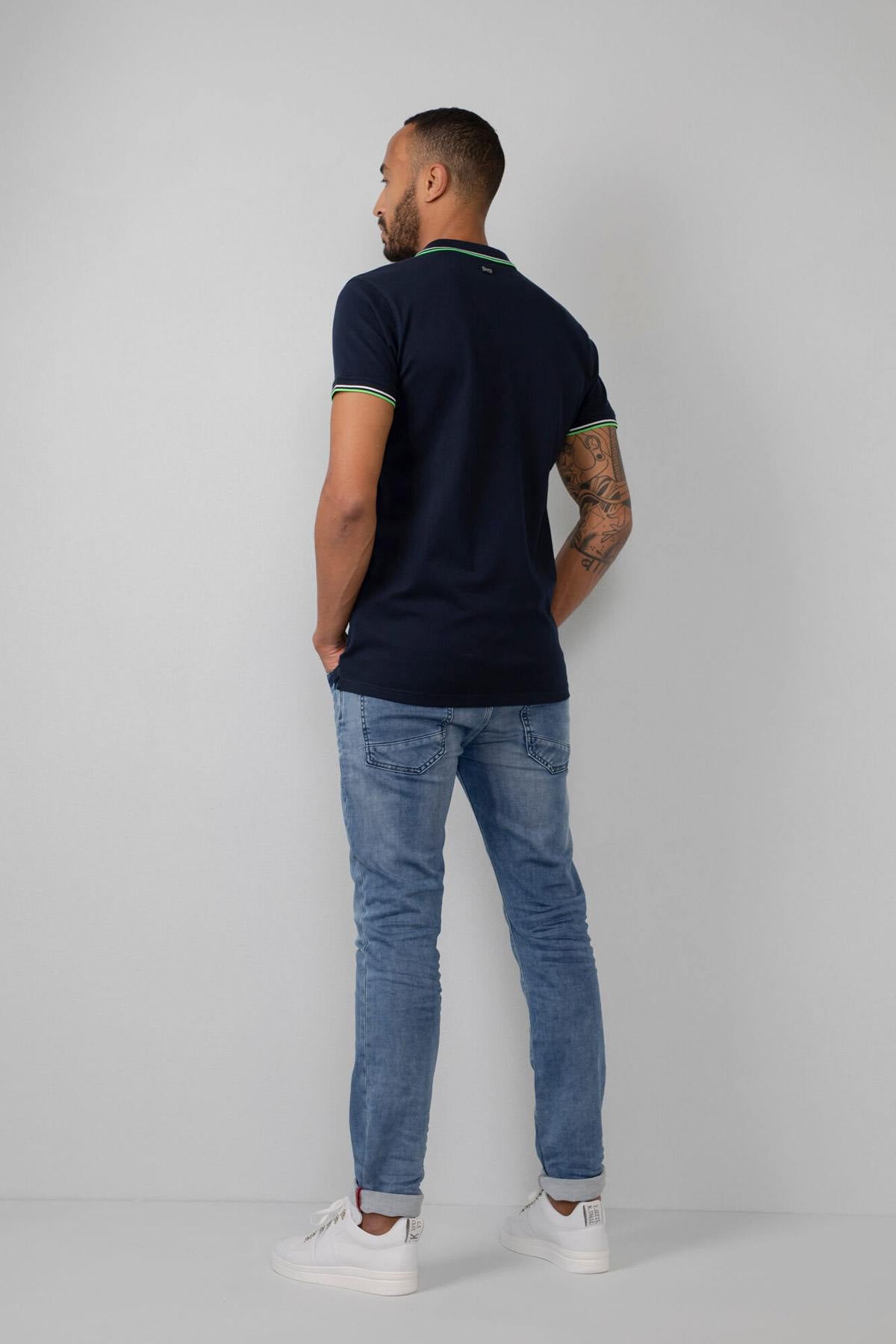 Men's navy blue cotton polo shirt - Image n°3