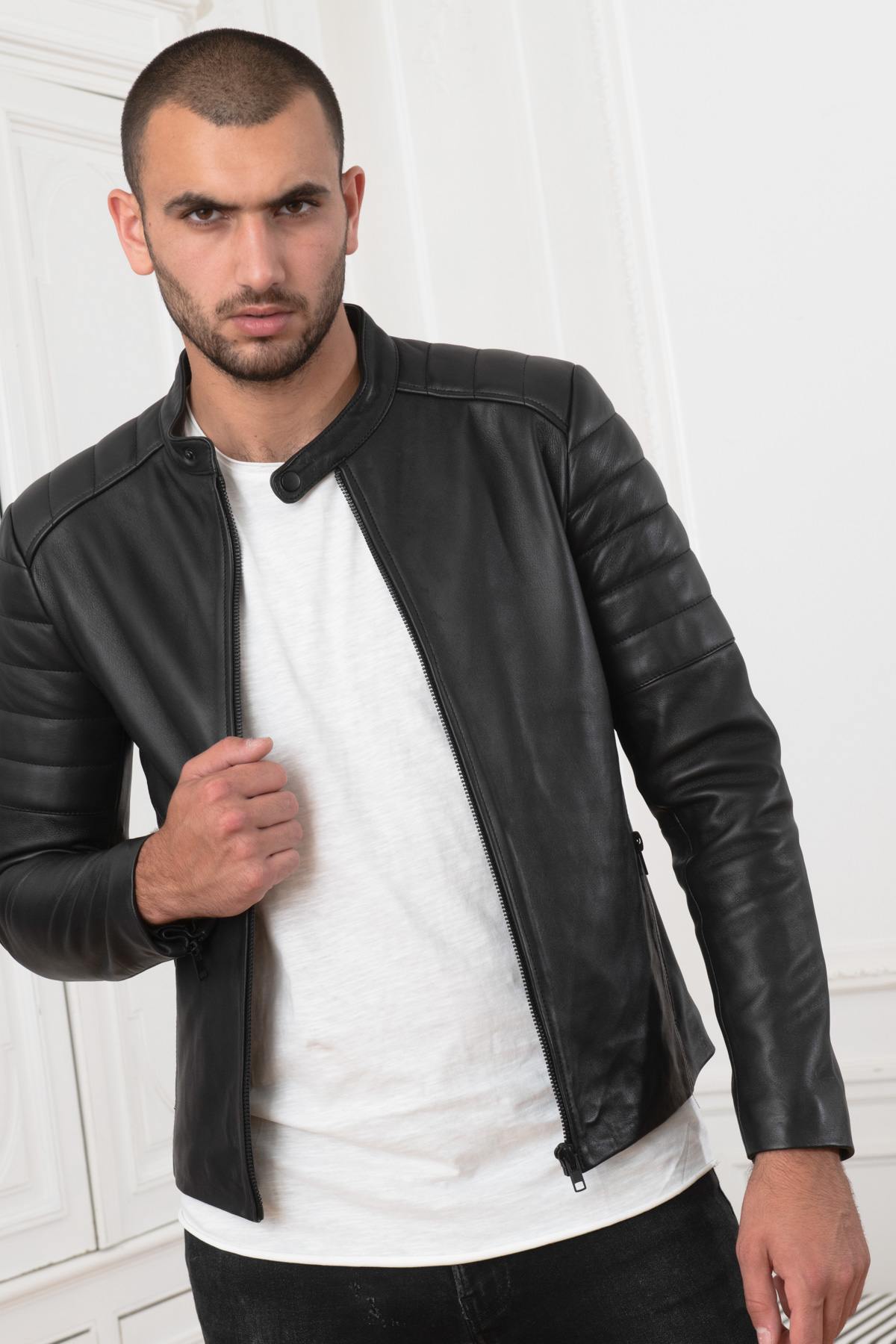 Biker-style fitted leather jacket - Image n°6