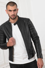 Biker-style fitted leather jacket - Image n°6