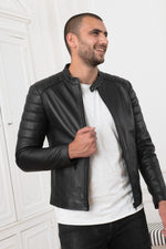 Biker-style fitted leather jacket - Image n°1