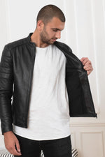 Biker-style fitted leather jacket - Image n°7
