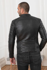 Biker-style fitted leather jacket - Image n°5