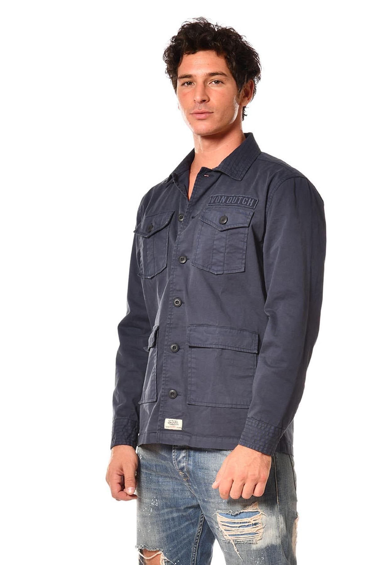 Navy blue military shirt jacket - Image n°1