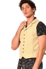 Beige sleeveless cowboy look jacket - Image n°1