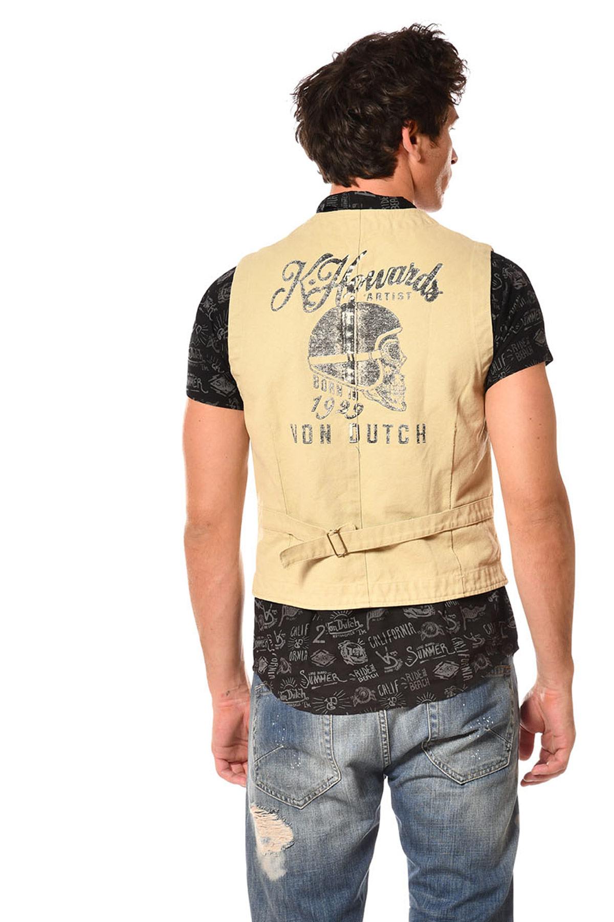 Beige sleeveless cowboy look jacket - Image n°2