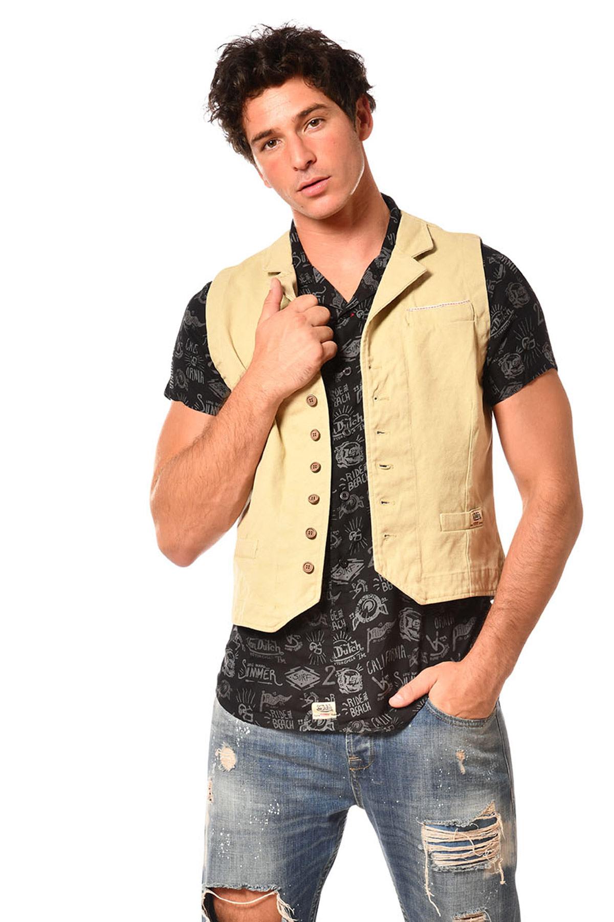 Beige sleeveless cowboy look jacket - Image n°3