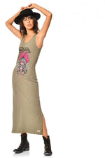 Long khaki women's dress - Image n°1
