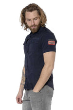 Navy blue short-sleeved shirt - Image n°1