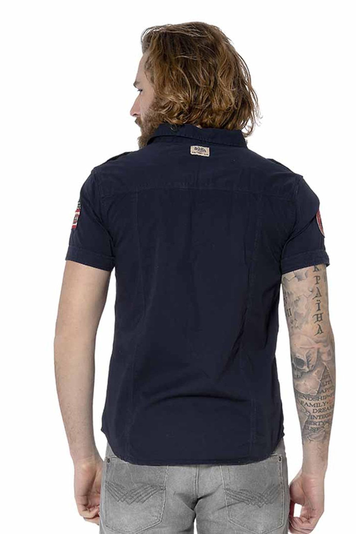 Navy blue short-sleeved shirt - Image n°3
