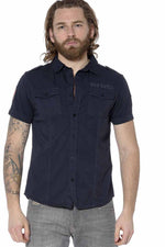 Navy blue short-sleeved shirt - Image n°2