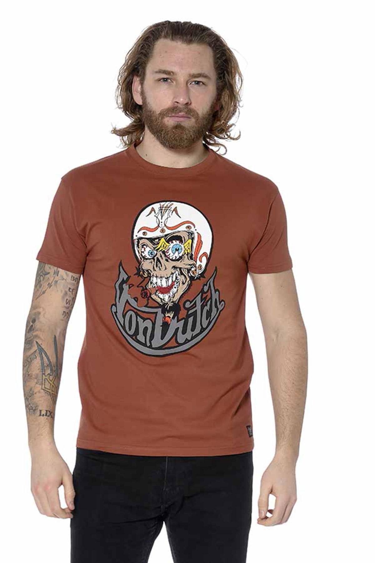 Men's rust-colored biker t-shirt - Image n°1