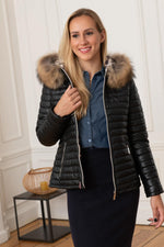 Women's black leather down jacket - Image n°3
