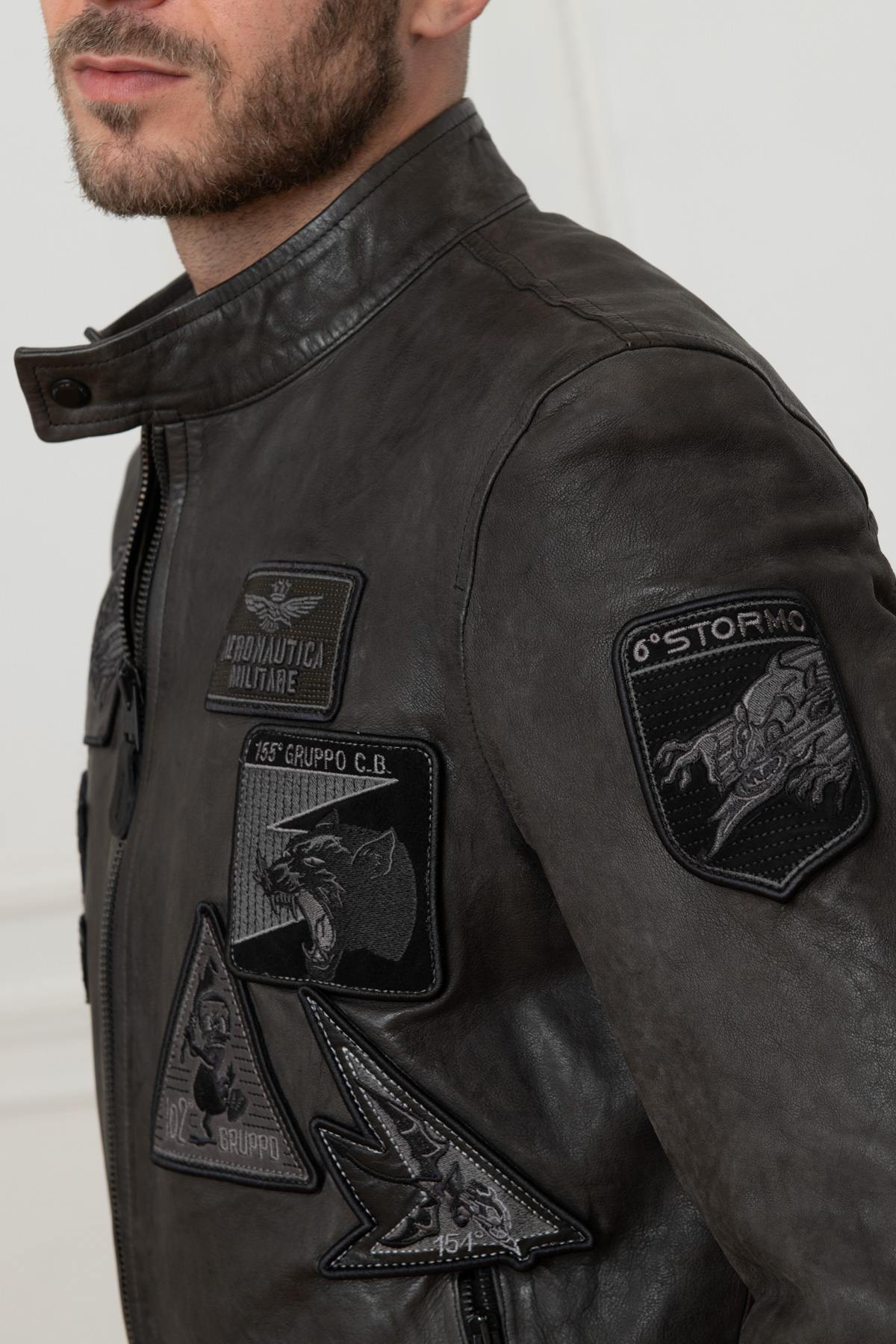 Patched military leather jacket - Image n°6