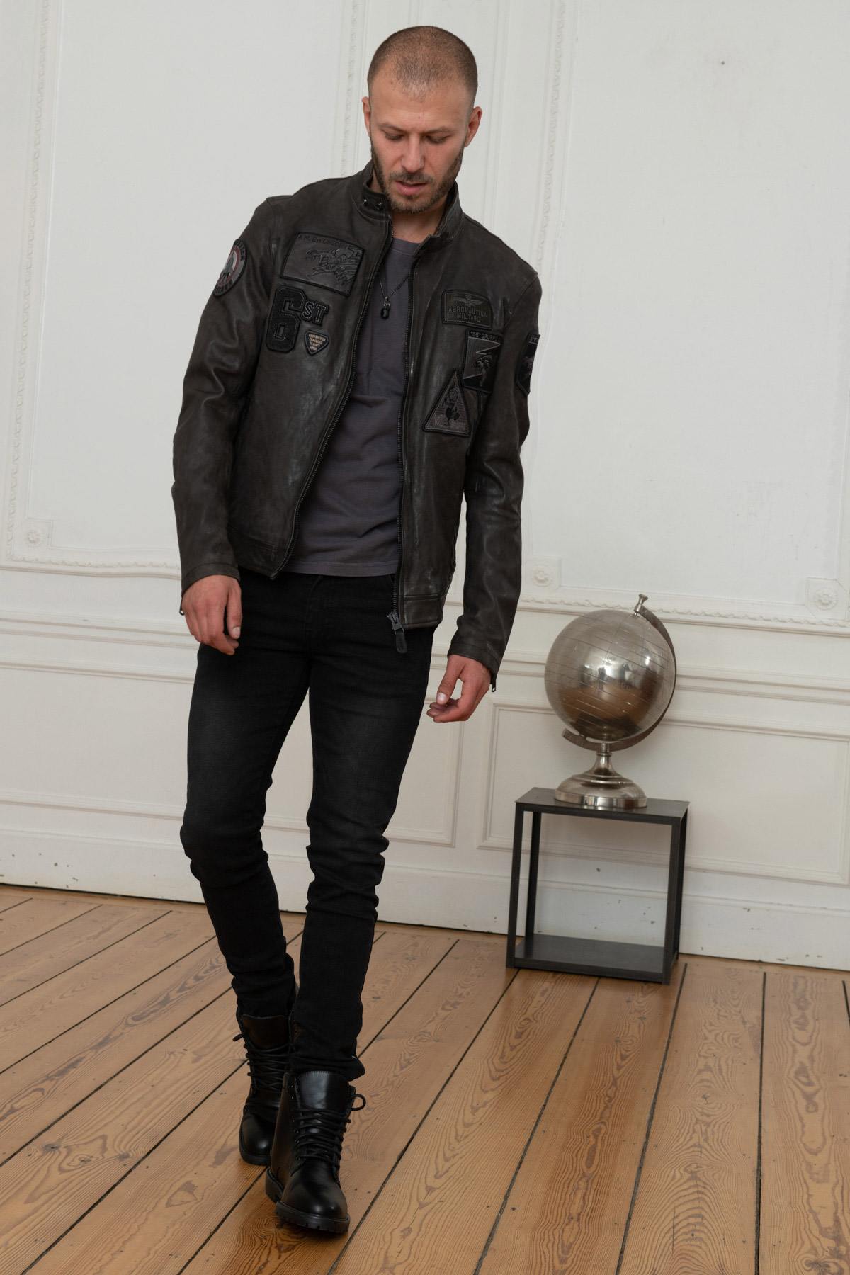 Patched military leather jacket - Image n°2