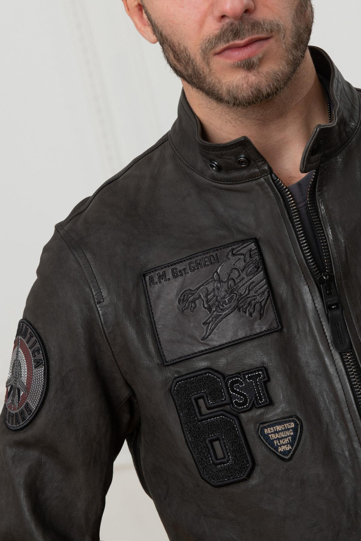 Patched military leather jacket - Image n°7
