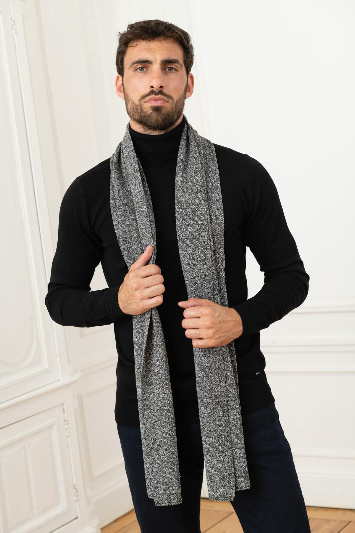 Men's heather gray black scarf - Image n°2