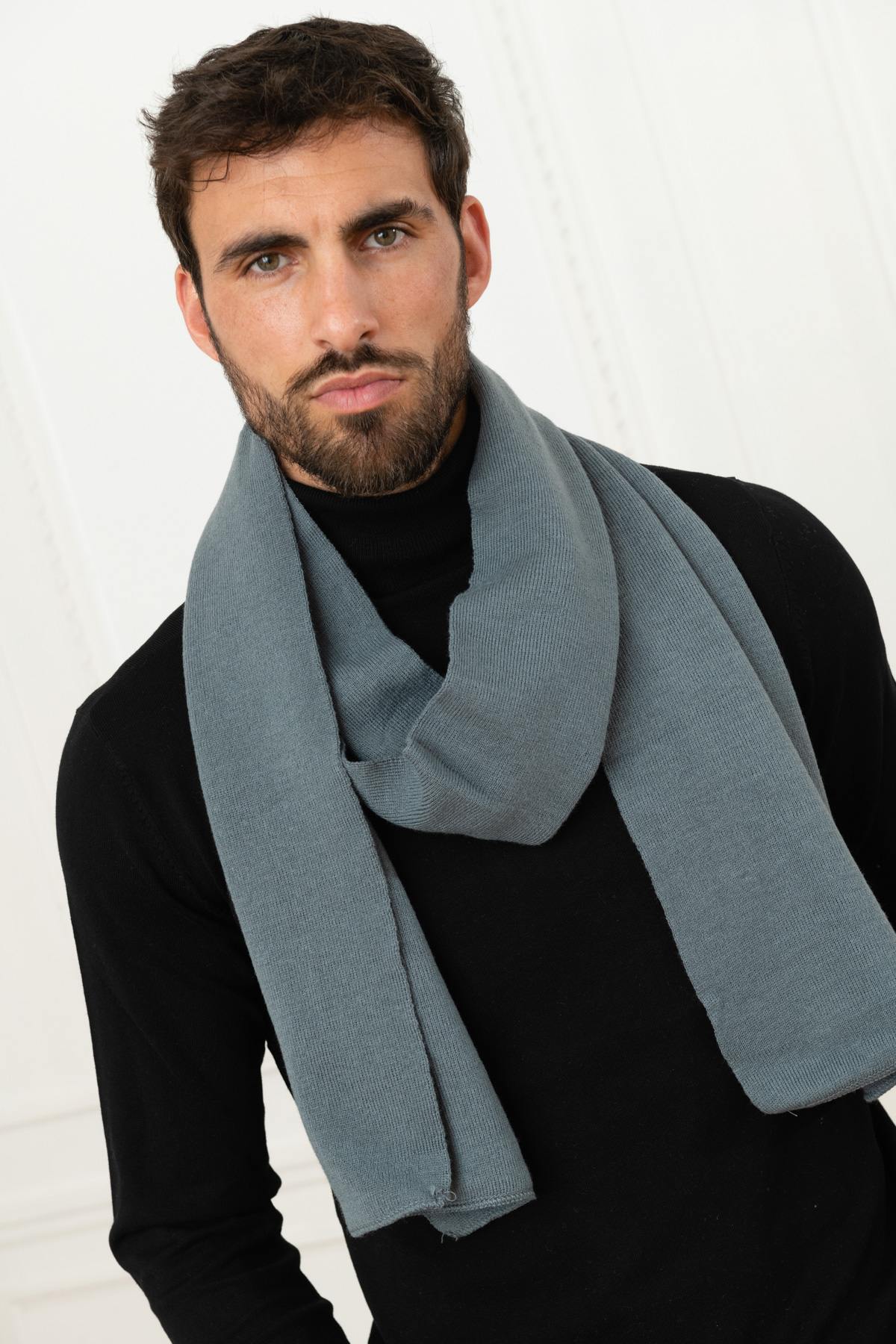 Long gray green men's scarf - Image n°2