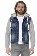 Hooded bi-material denim jacket - Image n°3