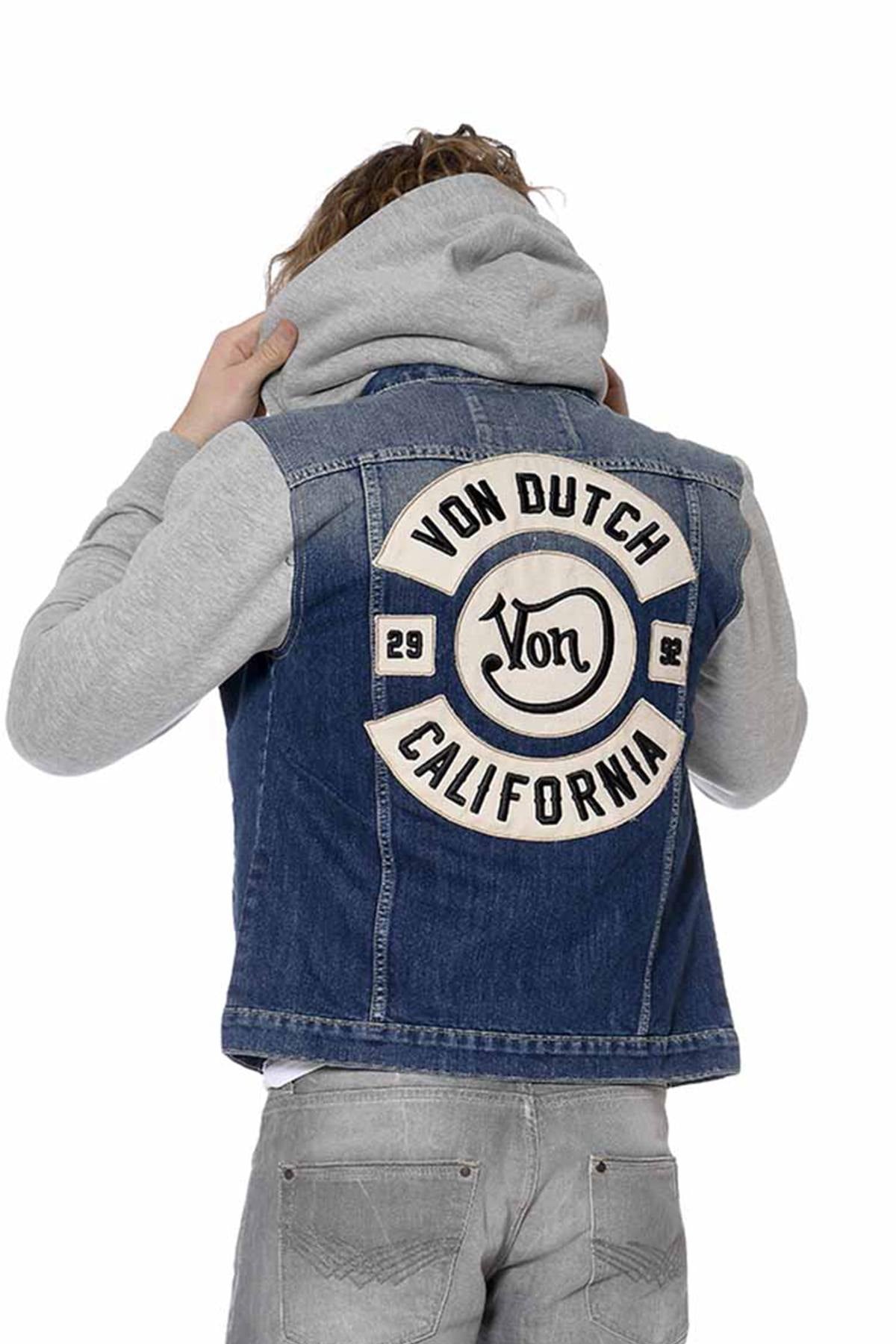 Hooded bi-material denim jacket - Image n°1