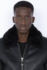 Black A-2 pilot jacket in double-faced sheepskin - Image n°5