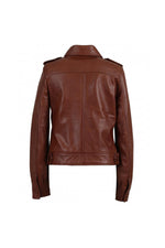Women's pilot-inspired tan leather jacket - Image n°6