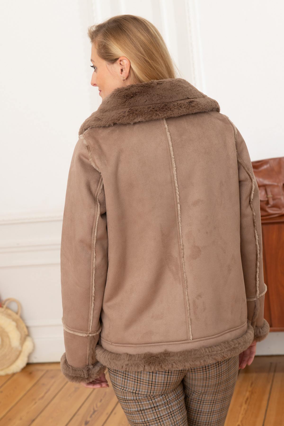 Long bomber jacket in shearling effect polyester - Image n°5