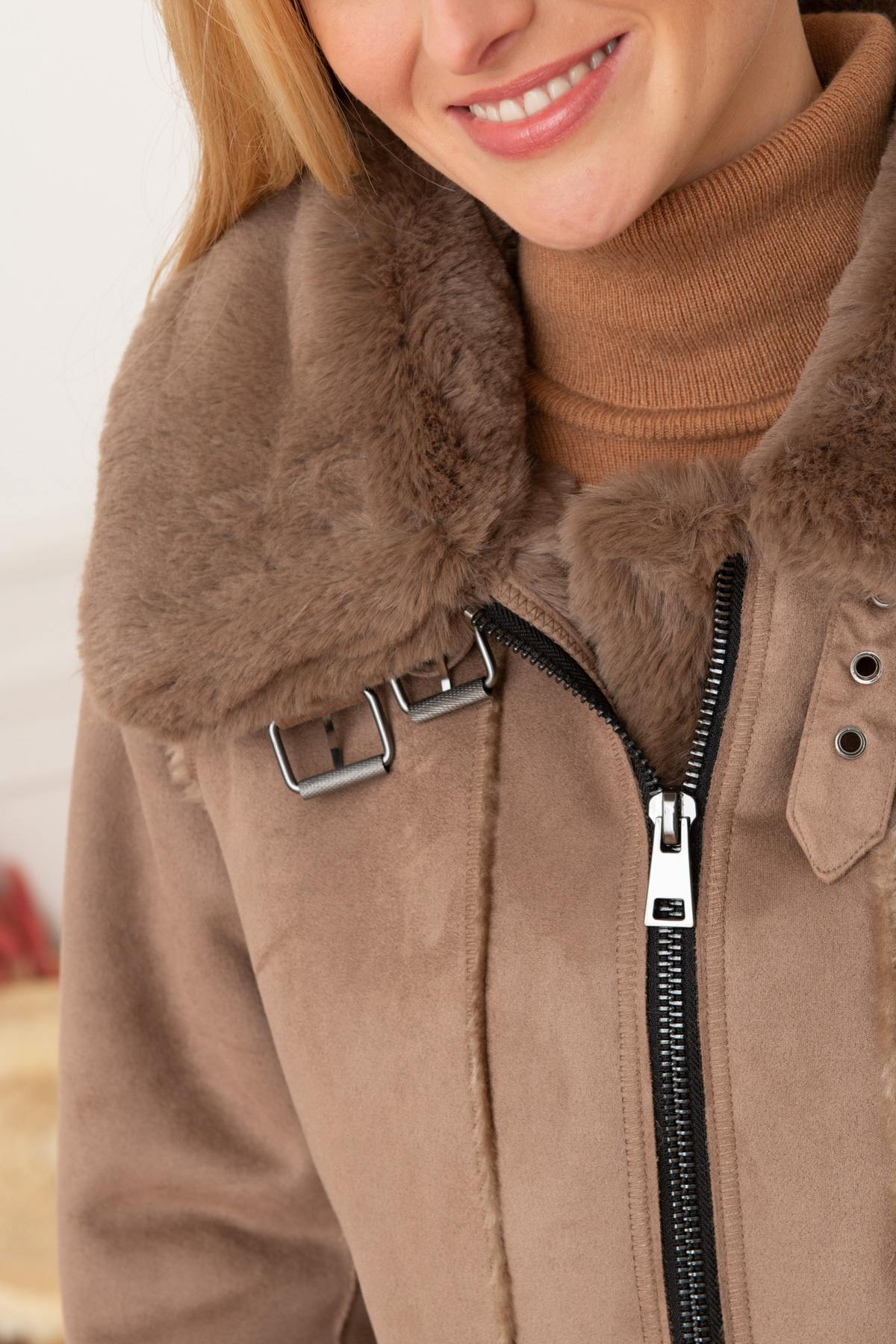 Long bomber jacket in shearling effect polyester - Image n°8