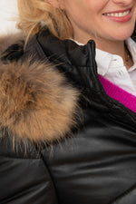 Women's black real leather and fur down jacket - Image n°7
