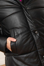 Women's black real leather and fur down jacket - Image n°6